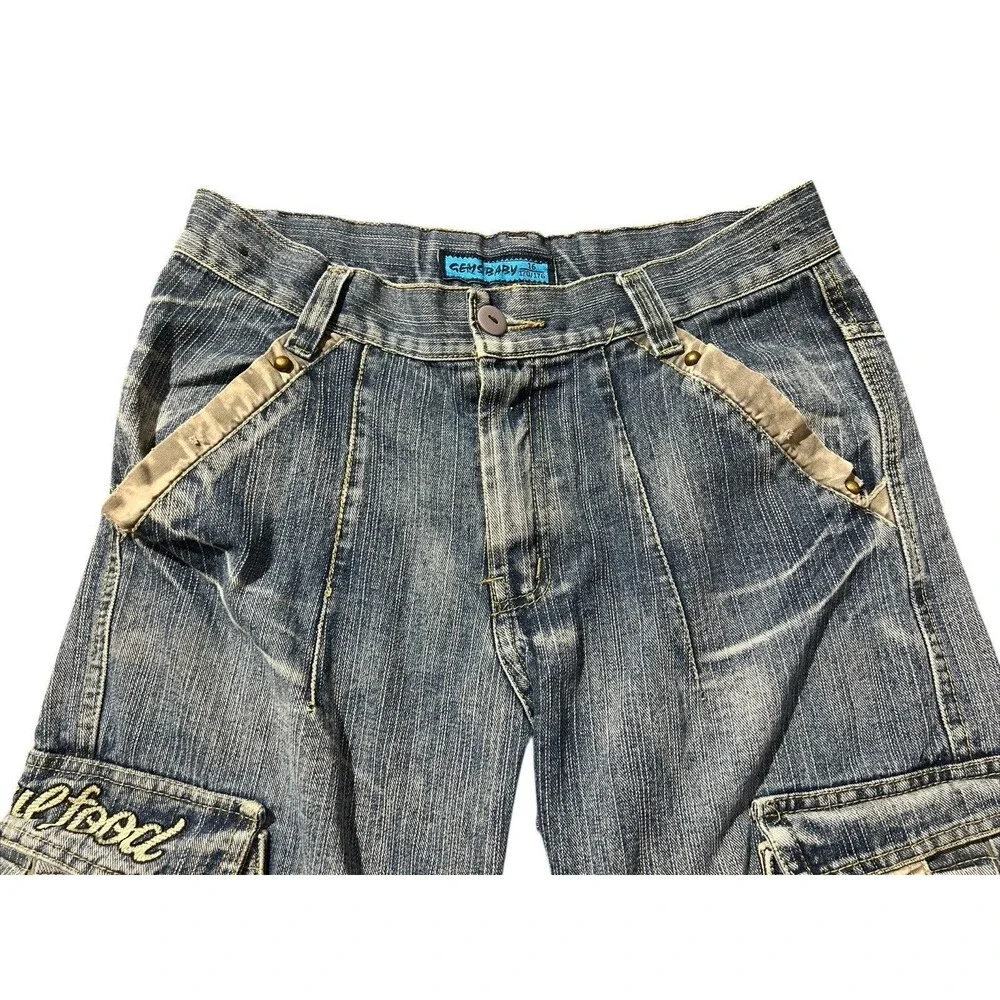 Y2K Gems Baby Spell Out Cargo Jeans hip hop Sz 16 Women’s Sz S
